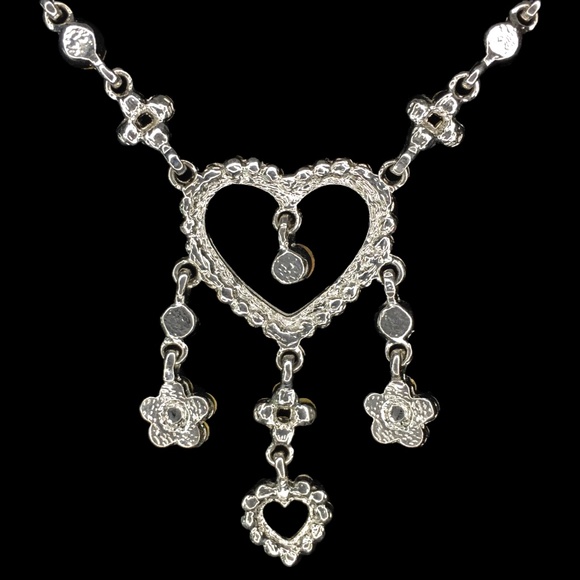 Vintage Silver Rhinestone Encrusted Heart with Charms Pendant Necklace - Picture 3 of 6